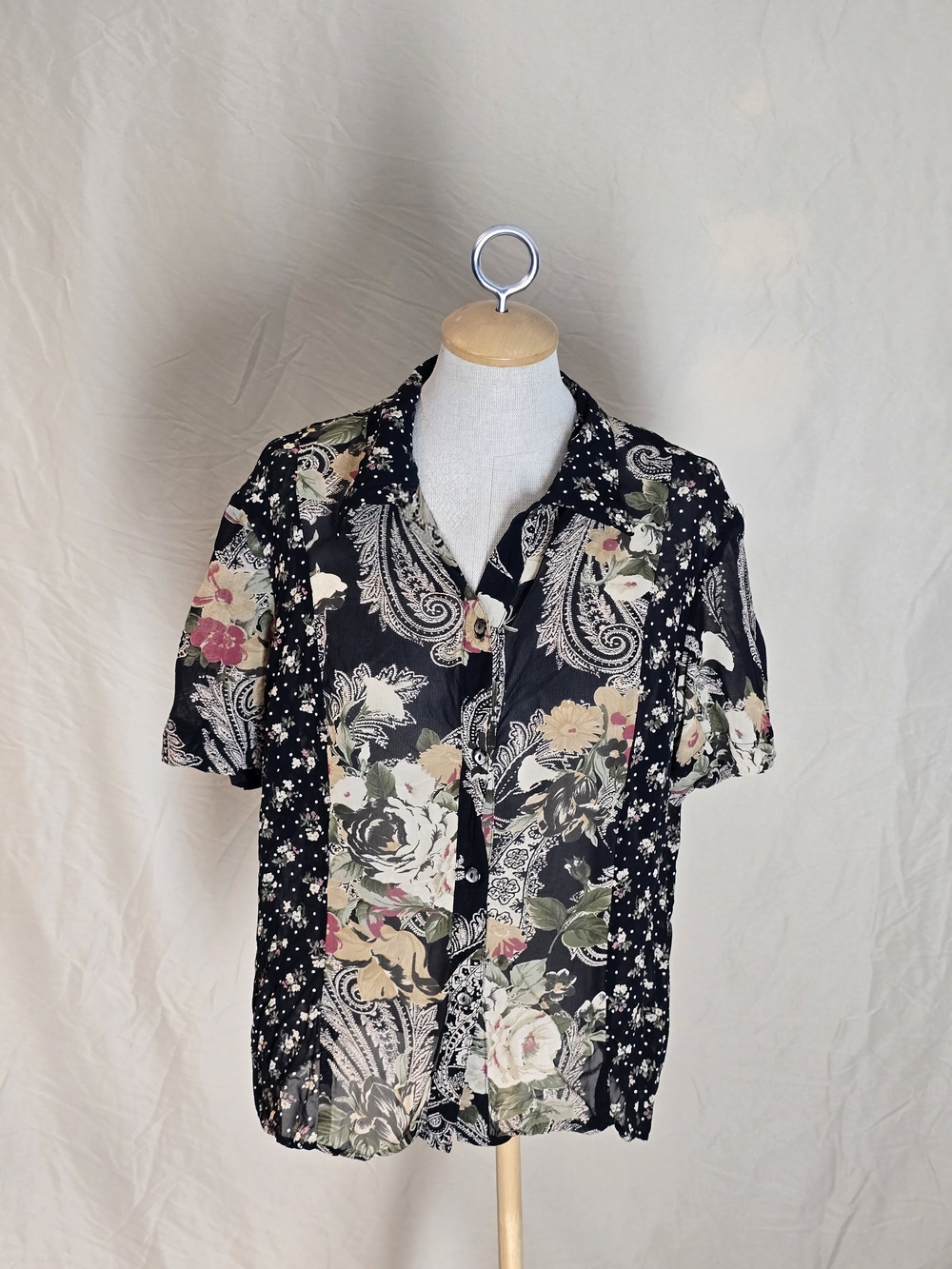 Conrad C Collection Black Floral Paisley Short Sleeve Blouse